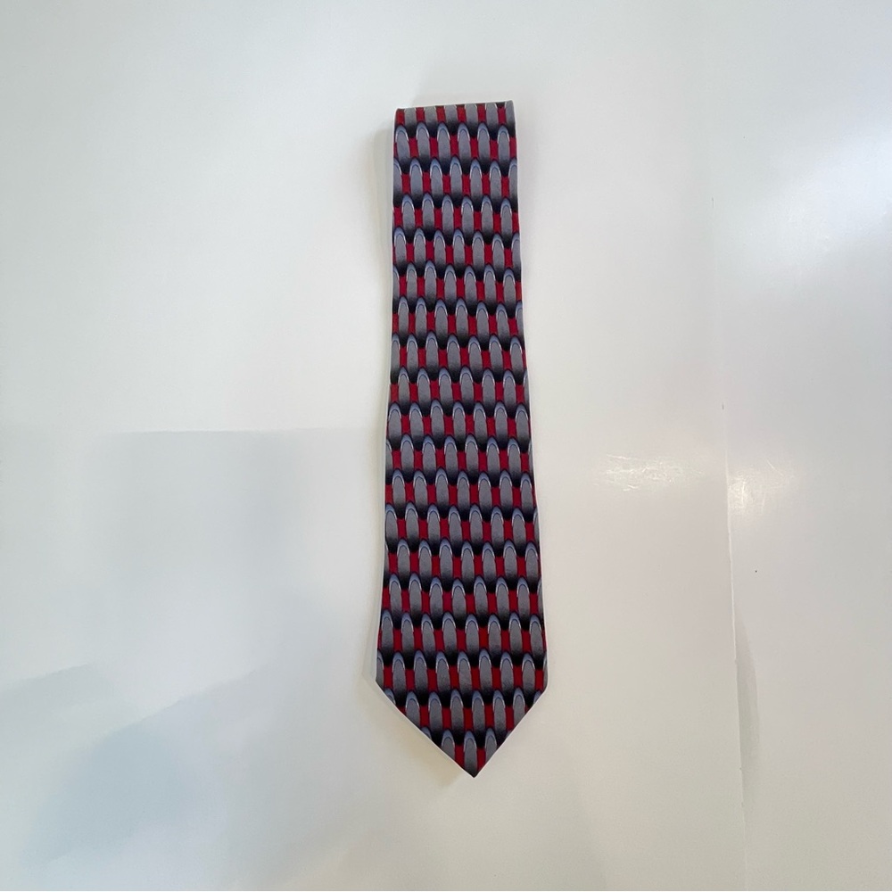 Men's Red and Gray Patterned Tie